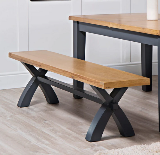 Large Solid Wood Dining Bench - Oak and Dark Grey Charcoal