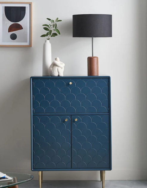 Scallop Pattern Prusian Blue / Teal Cabinet