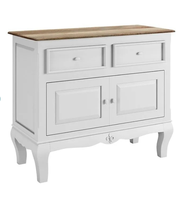 Solid wood White and Wood Cabinet /  Urban Deco Fleur Distressed Painted French Style