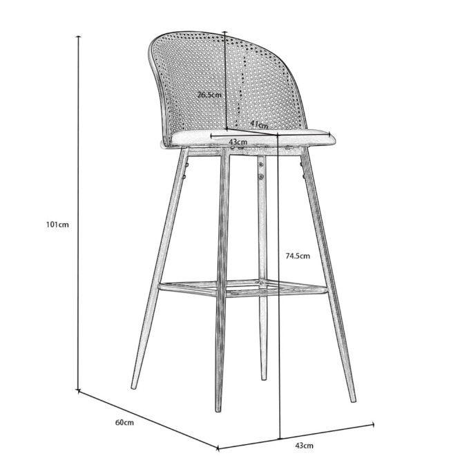 Set of 4 Barstools- Black and Rattan