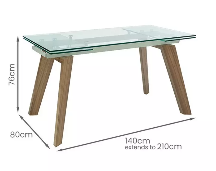 6-8 Seater Extending Dining Table / Glass top and walnut legs