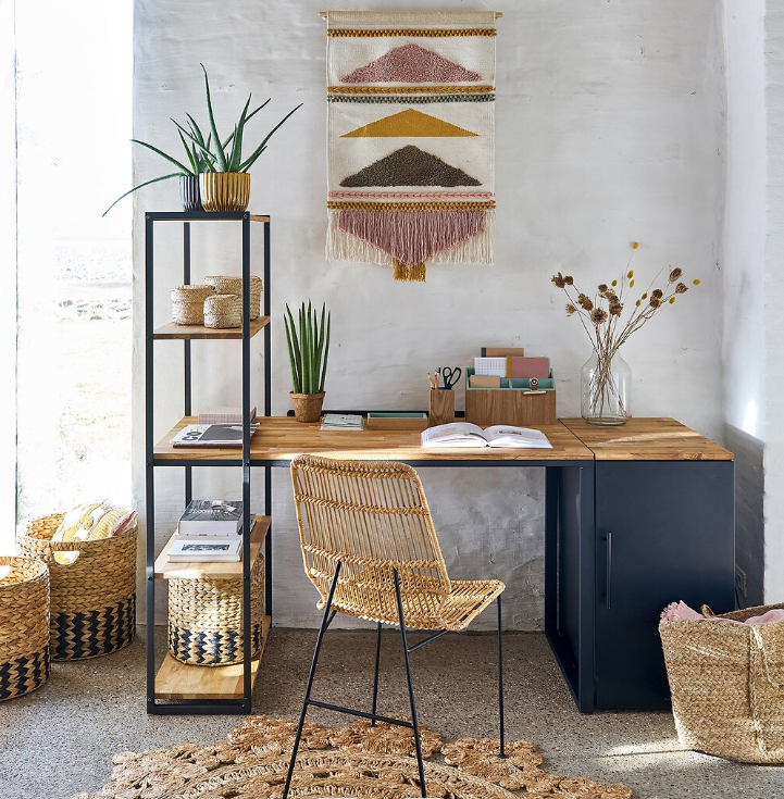 Black Metal and Oak Top Filling Cabinet / Home Office storage / La Redoute Hiba 3-Drawer Desk Unit