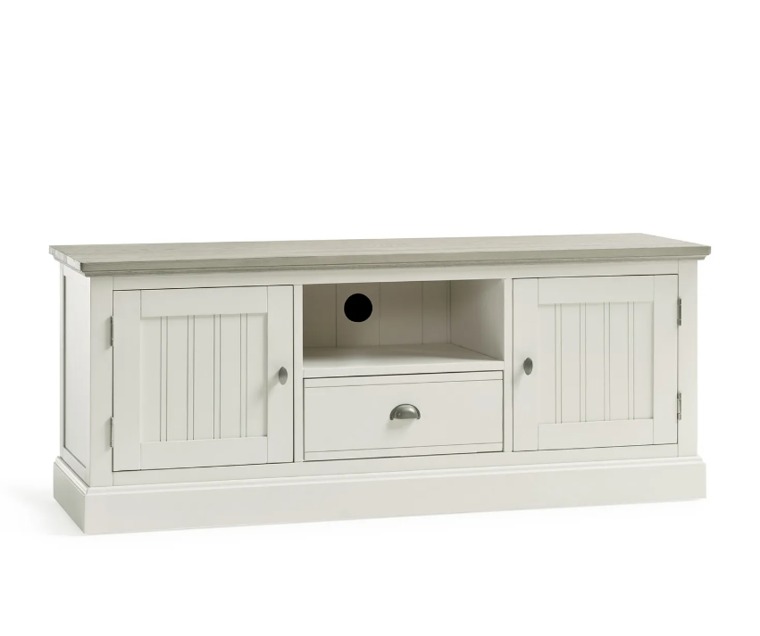 Solid wood white and grey large tv unit / Oak Furnitureland Brompton