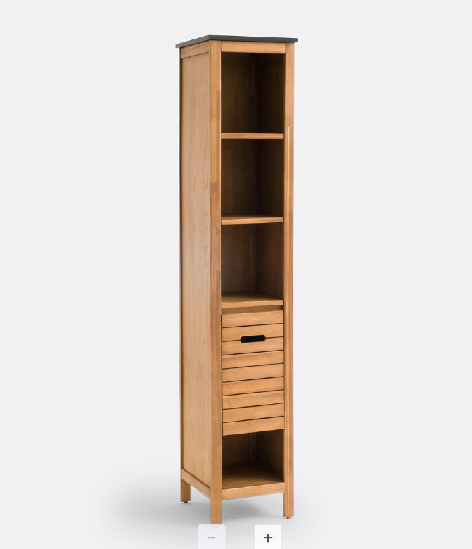 Bathroom Tall and Slim storage unit Acacia and Black Wood  / La Redoute Saturne RRP £299