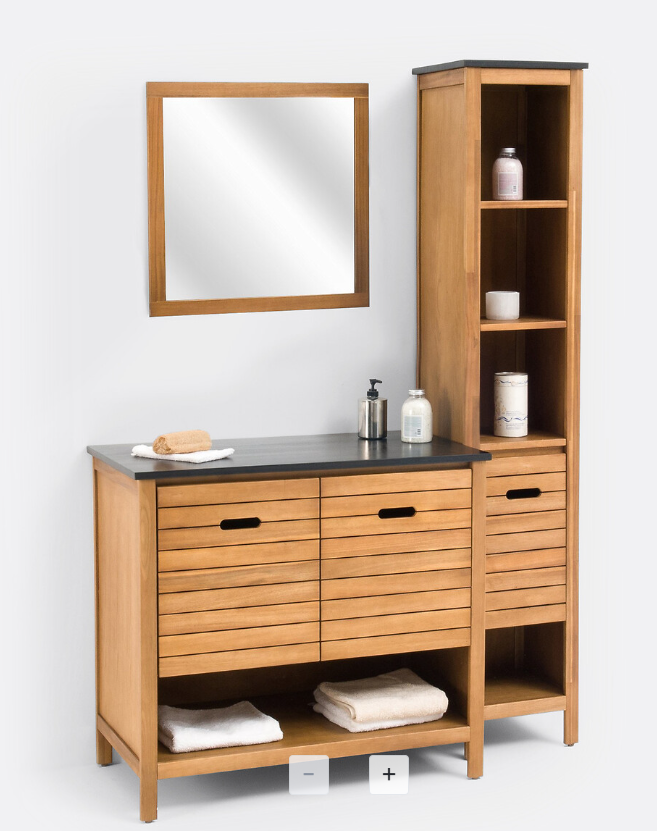 Bathroom Tall and Slim storage unit Acacia and Black Wood  / La Redoute Saturne RRP £299