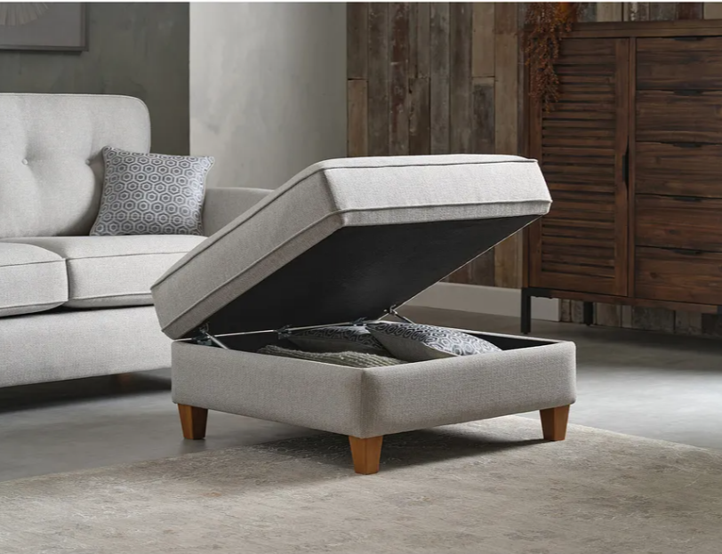 Large Storage Footstool | Light Grey / Silver Fabric / Inca