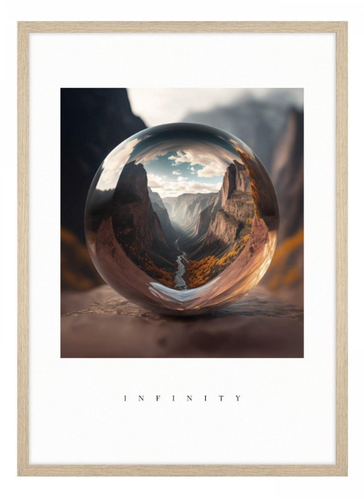 Mountain Print with Glass Ball / clear sphere "INFINITY"