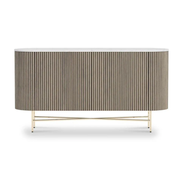 Marble and Grey Solid Wood Cabinet / Small Sideboard