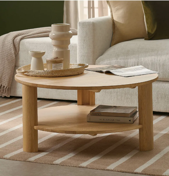 Solid Oak Round Coffee Table with storage
