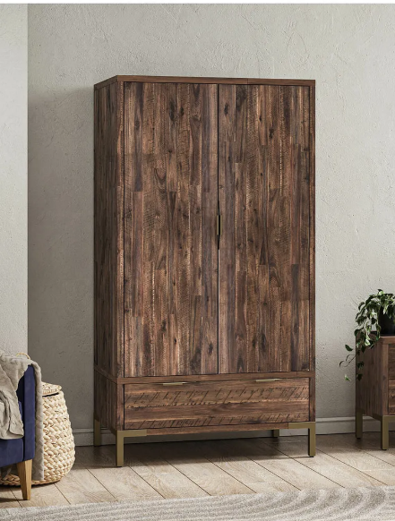 Double Dark Solid Wood wardrobe with gold details   / Oak Furnitureland Madison