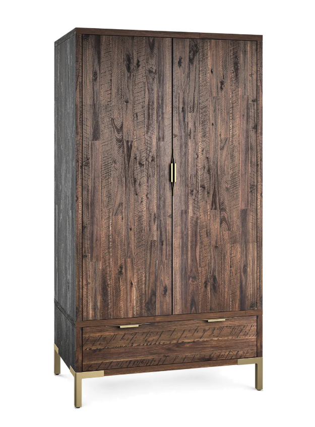 Double Dark Solid Wood wardrobe with gold details   / Oak Furnitureland Madison