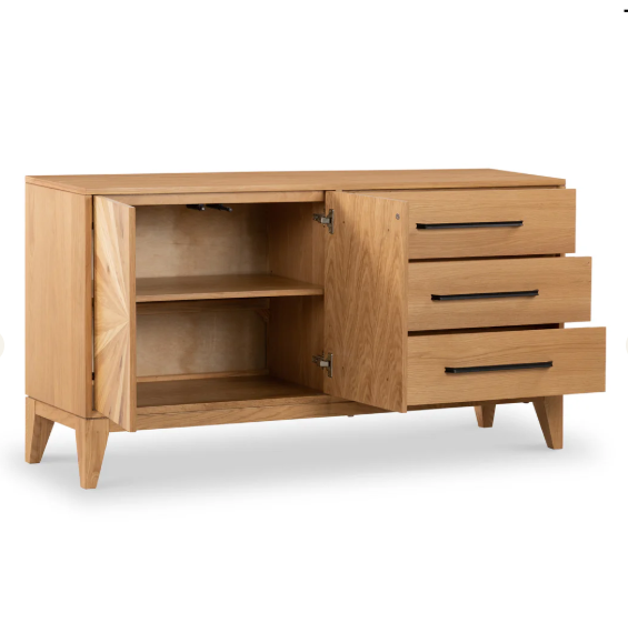 Oak Sideboard / Wood and metal Black / 2 Doors and 3 drawers