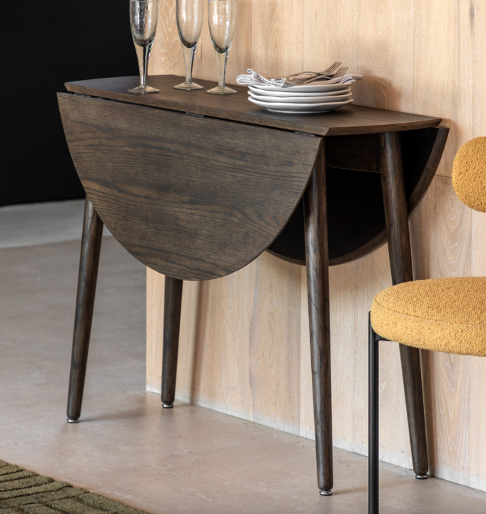 Folding Console - Round Dining Table Drop Leaf / Dark wood Walnut