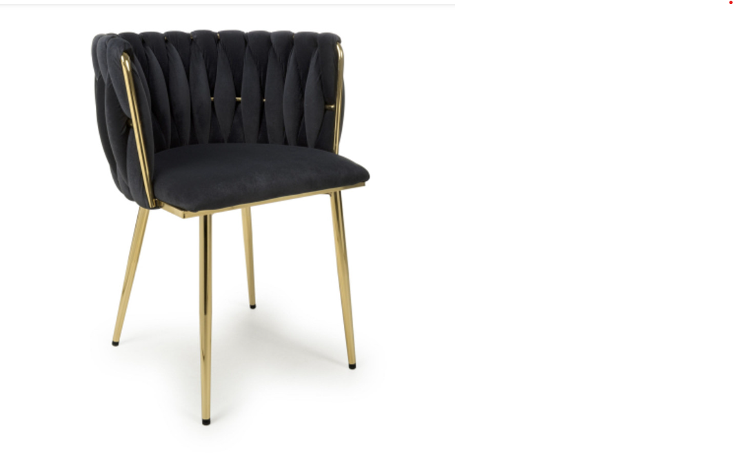Black Velvet and Gold Dining Chairs / Set of 2