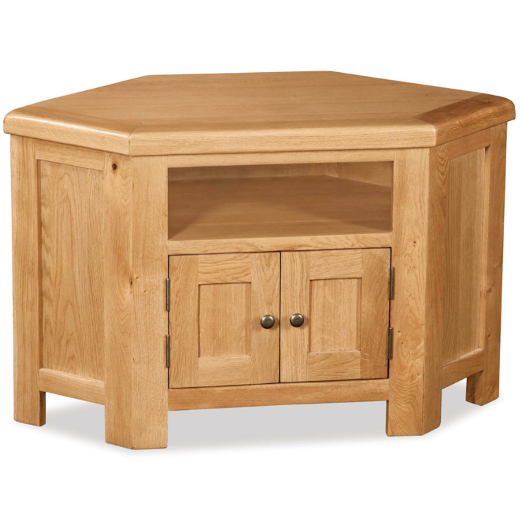 Rustic Oak Corner TV Stand with Dark Handles