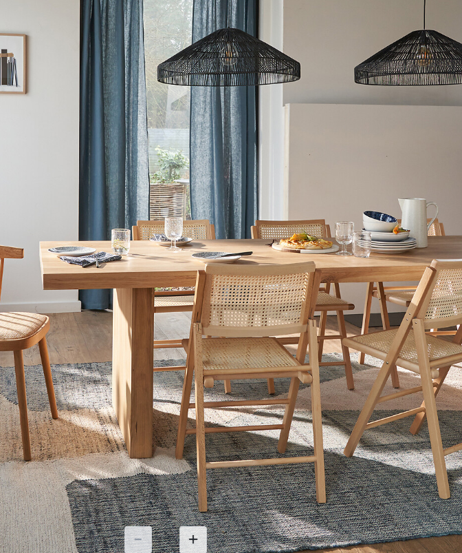 Wood and Rattan / Cane Folding Dining Chairs / Set of 2