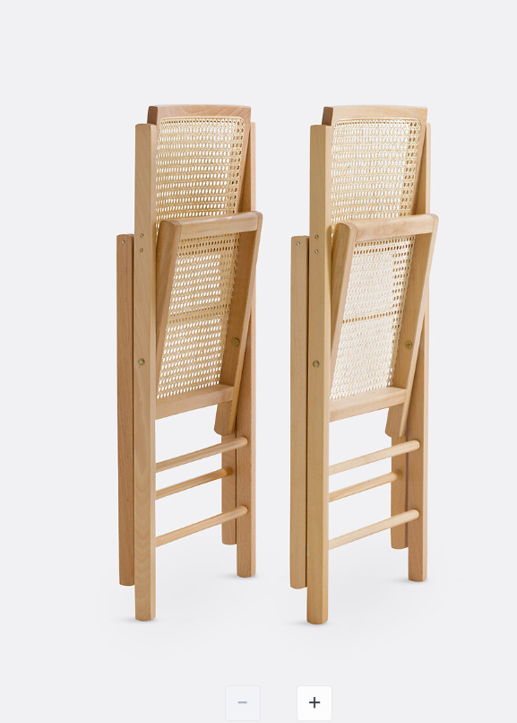Wood and Rattan / Cane Folding Dining Chairs / Set of 2