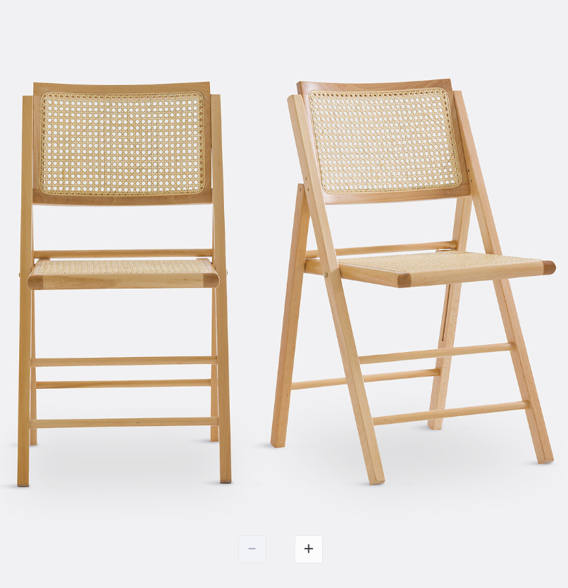 Wood and Rattan / Cane Folding Dining Chairs / Set of 2