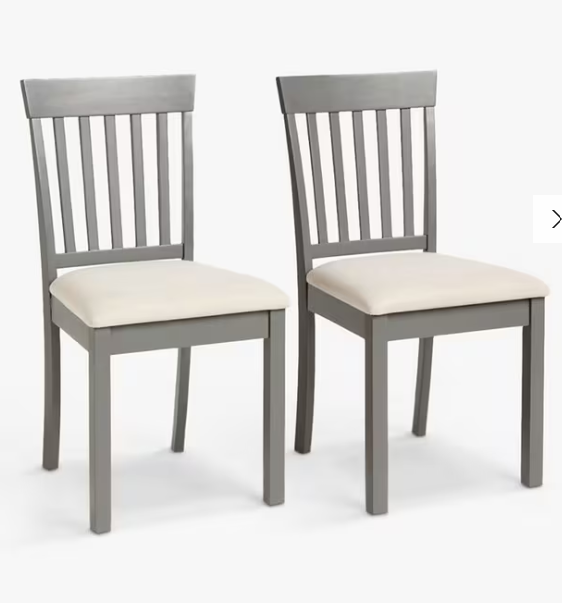 Slatted Dining Chair with Padded Seat, Set of 2, Grey