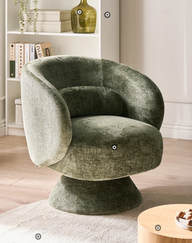 Olive Green Swivel Armchair  / Chenille  Fabric