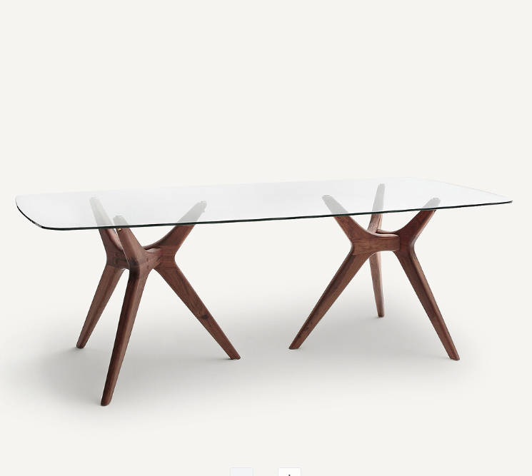 Large Glass and Walnut Rectangular Table