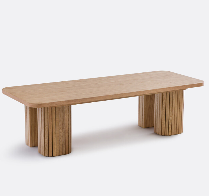 Large Oak Coffee Table with Slatted Legs