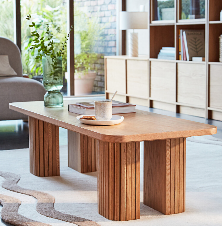 Large Oak Coffee Table with Slatted Legs