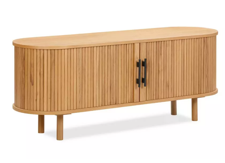 Oak Sliding Slatted Door Tv Unit Stand