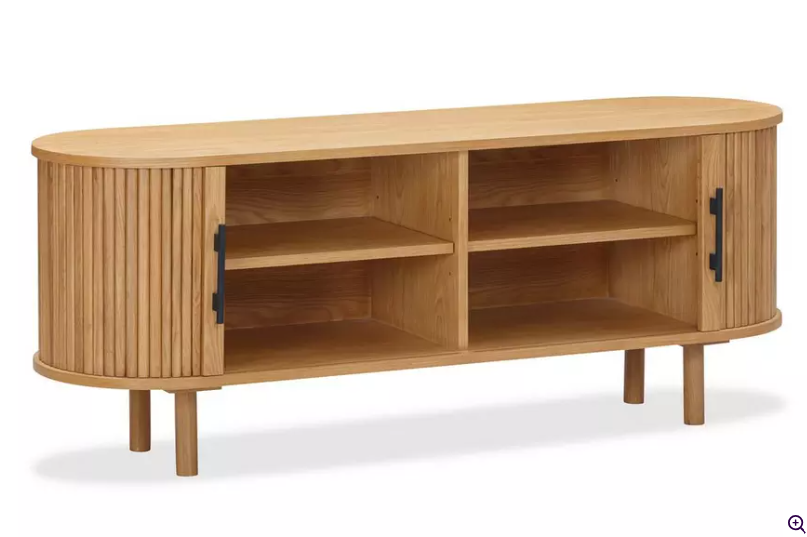 Oak Sliding Slatted Door Tv Unit Stand