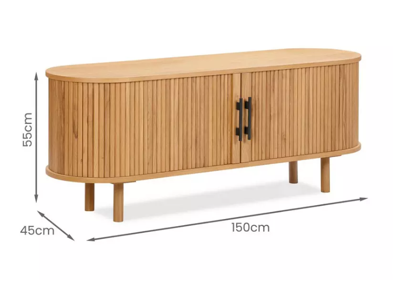 Oak Sliding Slatted Door Tv Unit Stand