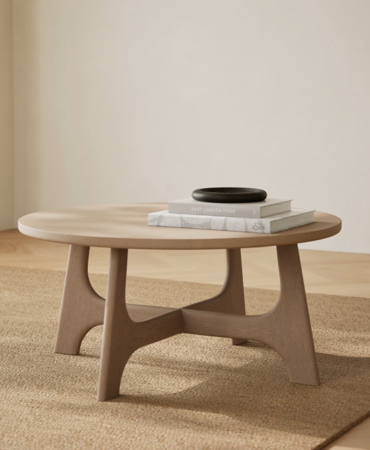 Washed Light Wood Round Coffee Table
