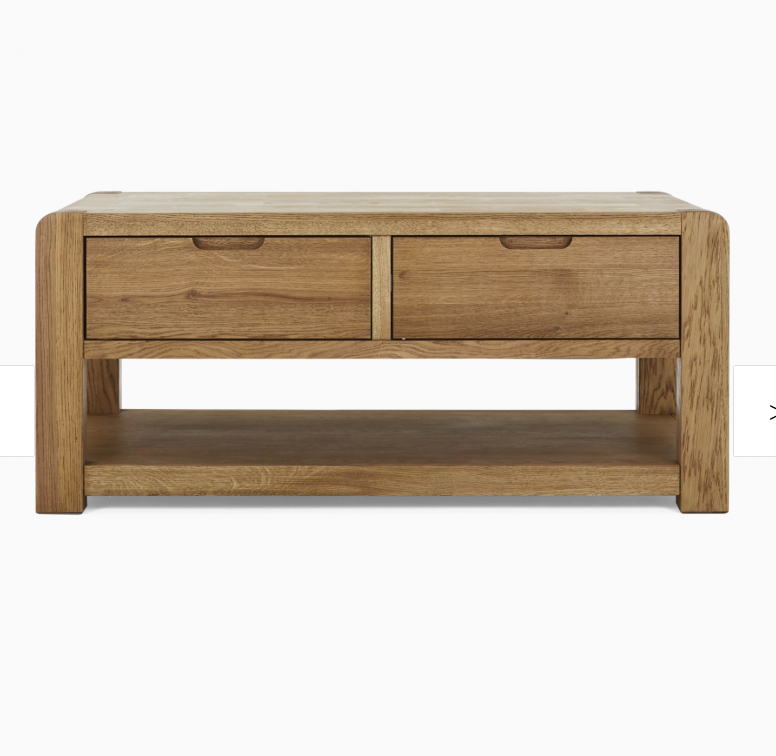 Rustic Oak Coffee Table with Storage Drawers and Shelf