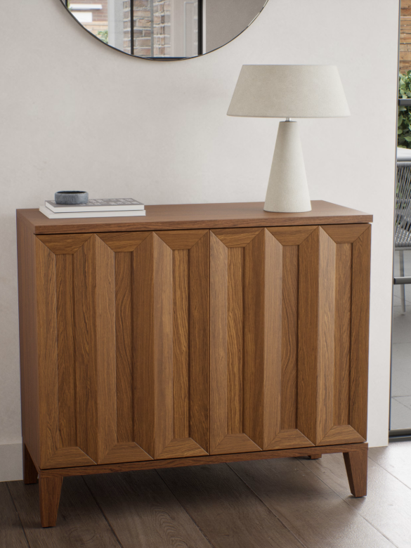Dark Wood Walnut Small Cabinet with Panel Doors Cupboard (damaged)