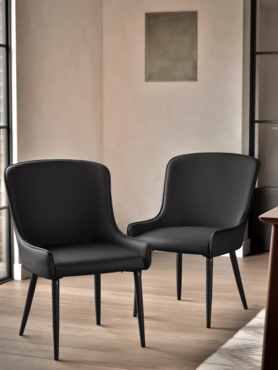Charcoal Grey and Black Faux Leather Dining Chairs  / Set of 2