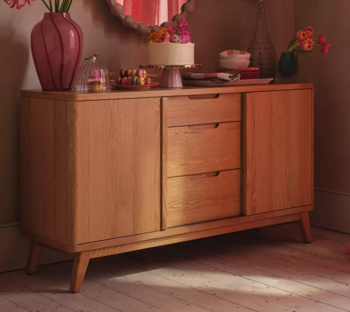 Large Oak Sideboard with Sliding Doors and Drawers