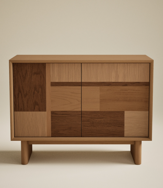 Small Light and Dark Wood Cabinet / Compact Sideboard Cupboard