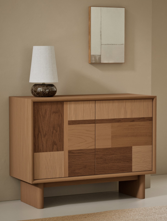 Small Light and Dark Wood Cabinet / Compact Sideboard Cupboard