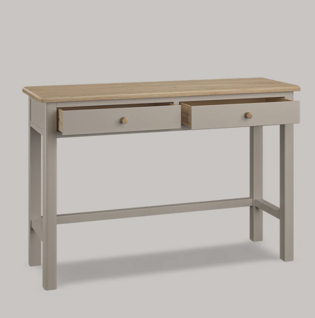 Grey and Solid Oak Large Console Table with 2 drawers / Desk / Vanity Dressing Make Up Table