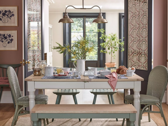 Modern Country Style Extending Dining Table  / Grey Cream and Oak Top / 6-10 seater