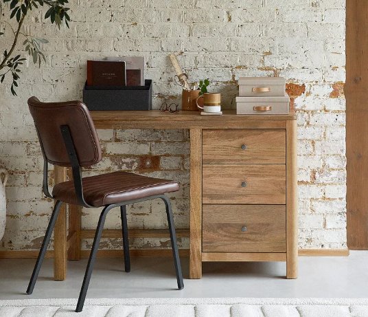 Solid Mango Wood Desk with 3 Drawers / Noah