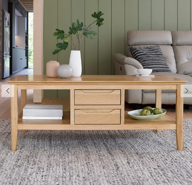 Solid Oak Large Coffee Table with Drawers and Storage shelves