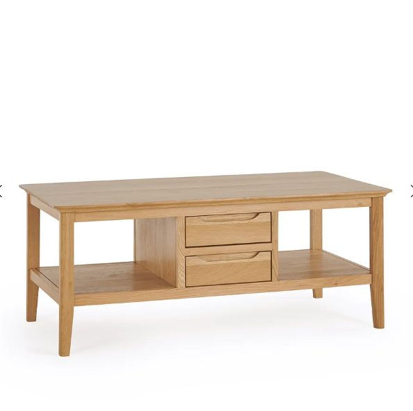 Solid Oak Large Coffee Table with Drawers and Storage shelves