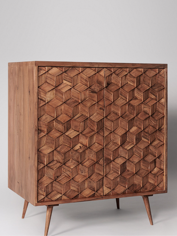 Dark Solid Wood High Cabinet with Tray Top and   textured wood tiles doors / Swoon