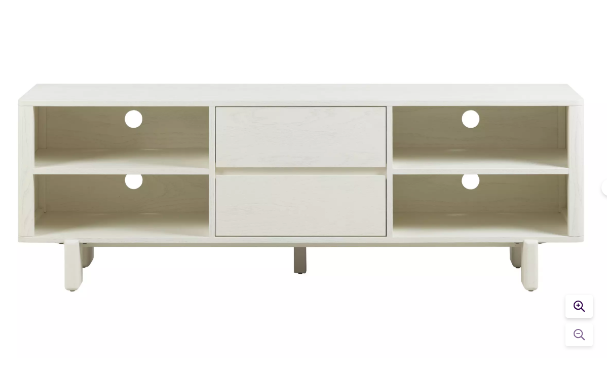 Off White Washed Wood Tv Stand / Sculptural Tv Unit with block legs
