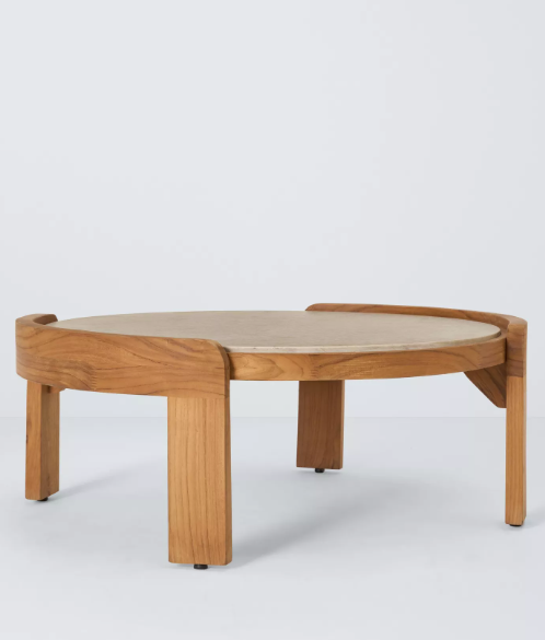 Outdoor Garden Coffee Table - Solid Teak Wood and Cement