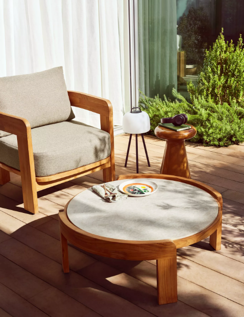 Outdoor Garden Coffee Table - Solid Teak Wood and Cement