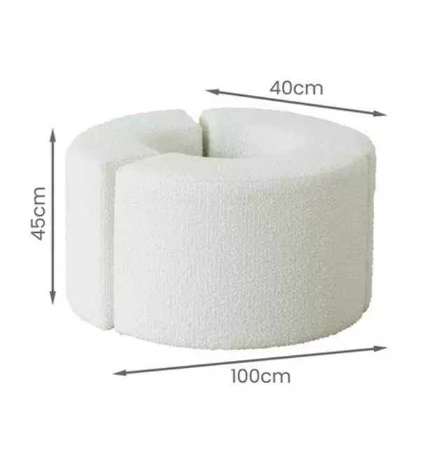 Coffee Table with 3 white boucle stool