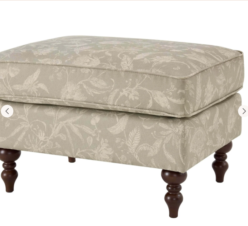 Light Sage Floral Print and Dark wood legs footstool ottoman