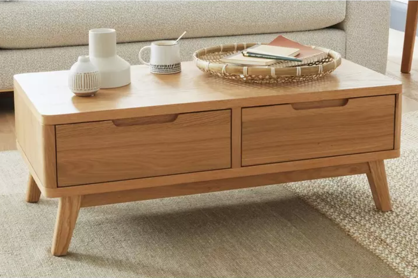 Solid Oak Coffee Table with Drawers / Scandi Danish style