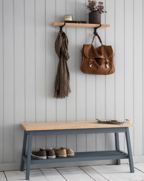 Hallway Bench with Shelf / Oak and Dark Grey Charcoal
